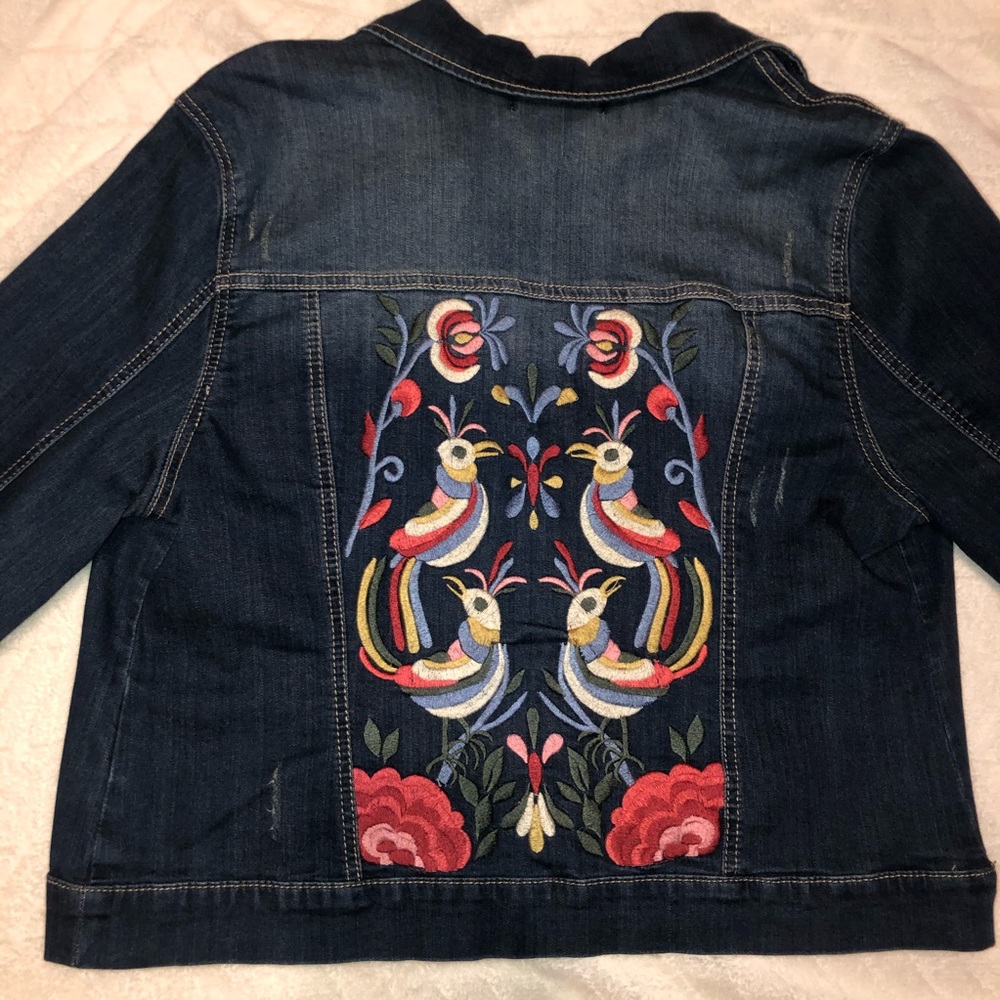 Used Artisan Ny Embroidered Birds Denim Jacket L